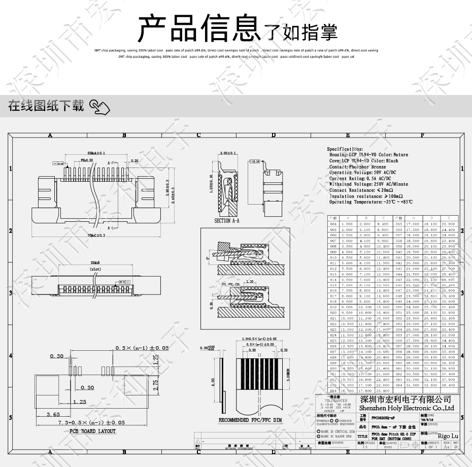 男人吃奶摸下挵进去啪啪麻豆 FFC/FPC扁平电缆插座 连接器 0.5MM连接器 60P 抽屉式 下接